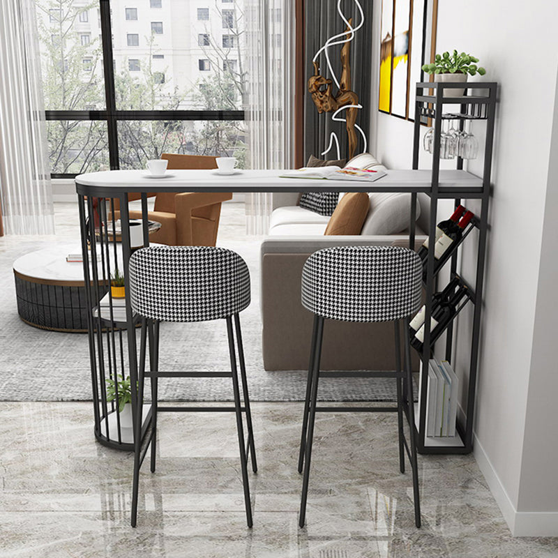 Table à manger à barre de pierre blanc glamour Double table bistrot piédestal avec casier à vin