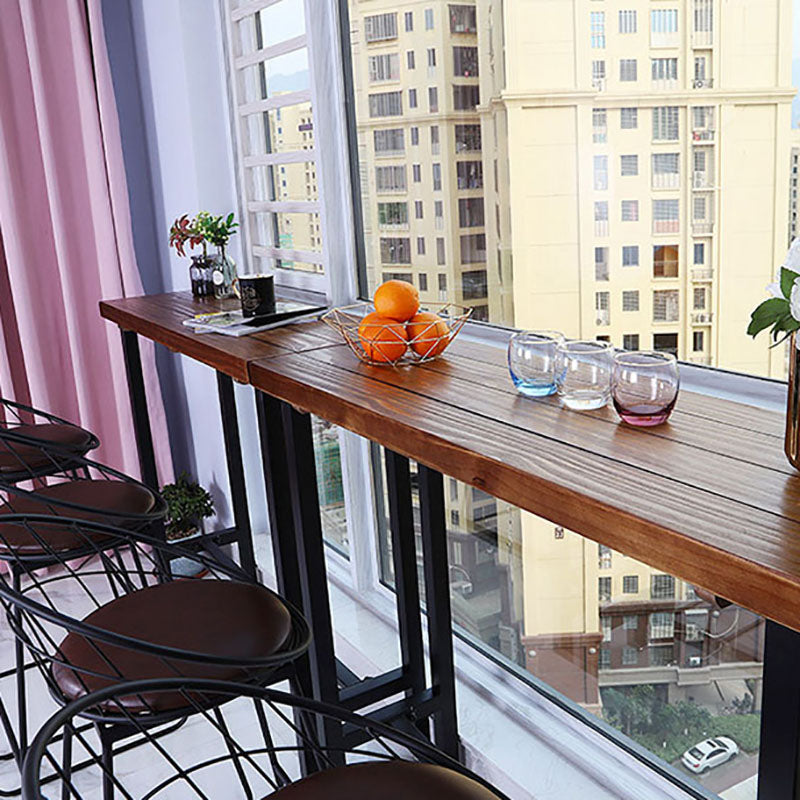 Industrial Brown Pine Bar Dining Table Rectangle Indoor Bistro Table with Footrest