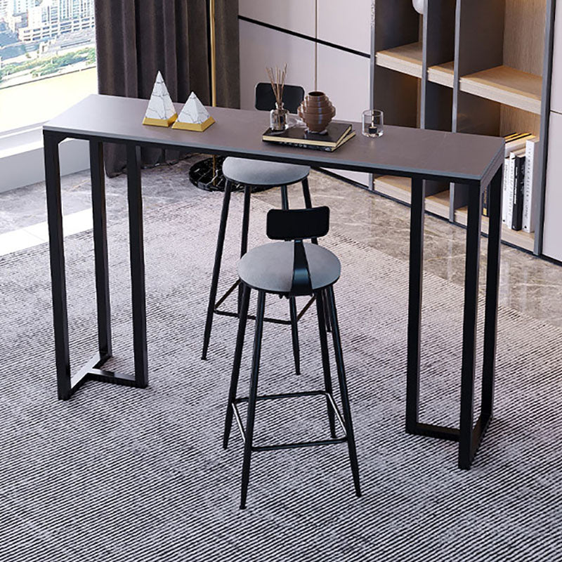 Industrial Rectangle Indoor Bar Dining Table Grey Stone Bistro Table Fixed Table