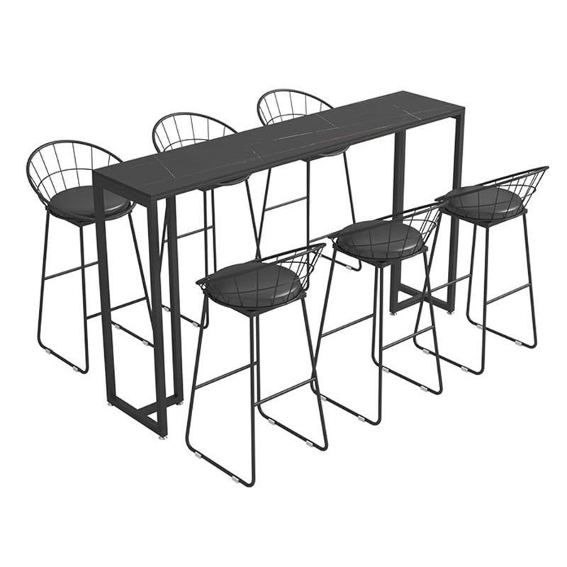 Industrial Rectangle Top Counter Table Marble Top 42-inch Height Bar Table