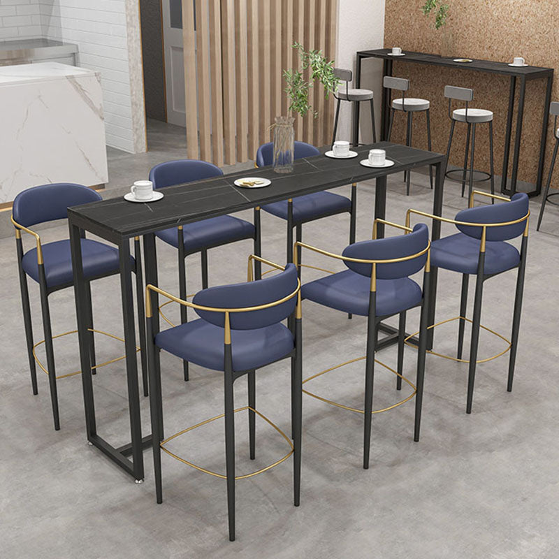 Industrial Rectangle Top Counter Table Marble Top 42-inch Height Bar Table