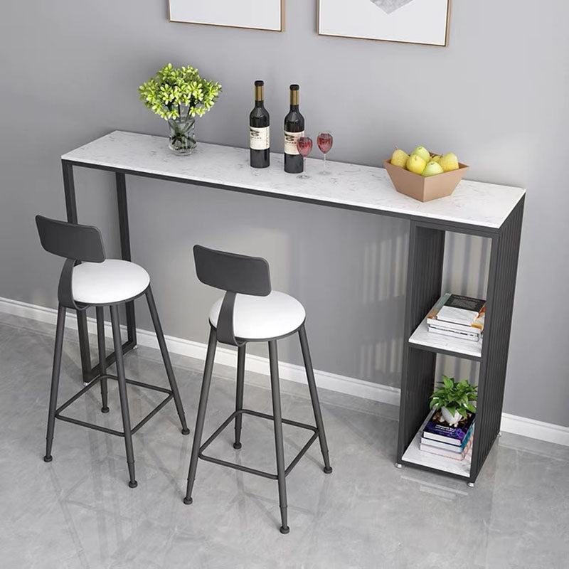 Glam Rectangle Indoor Bar Dining Table White Marble Bistro Table With Shelve