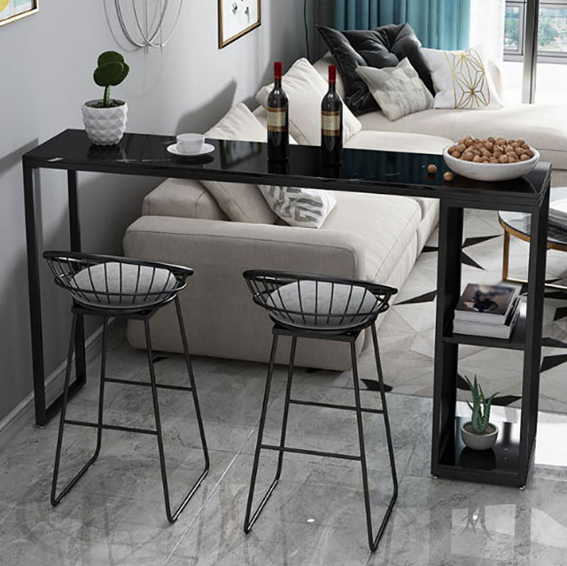 Glam Rectangle Indoor Bar Dining Table White Marble Bistro Table With Shelve