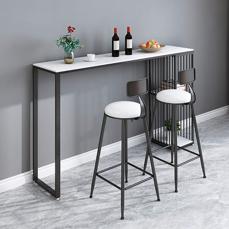 Glam Rectangle Indoor Bar Dining Table White Marble Bistro Table With Shelve