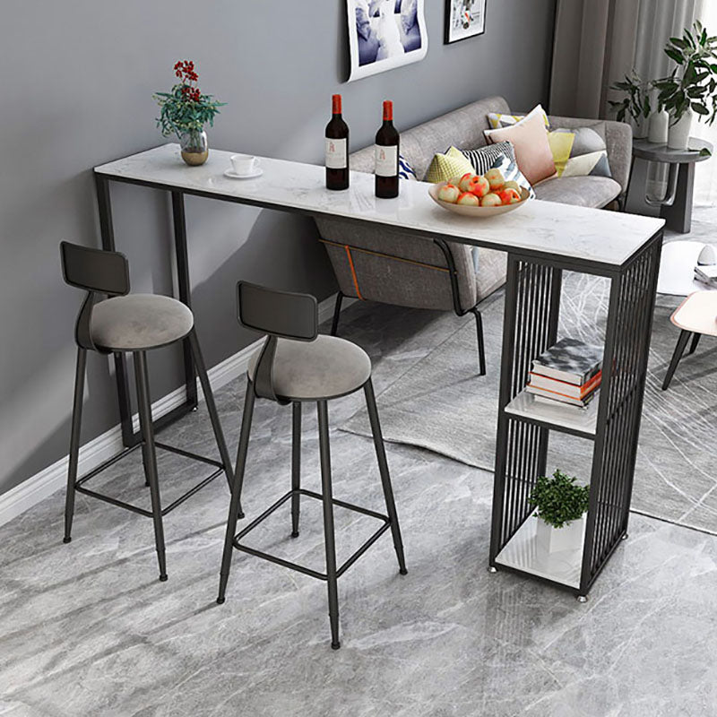 Glam Rectangle Indoor Bar Dining Table White Marble Bistro Table With Shelve
