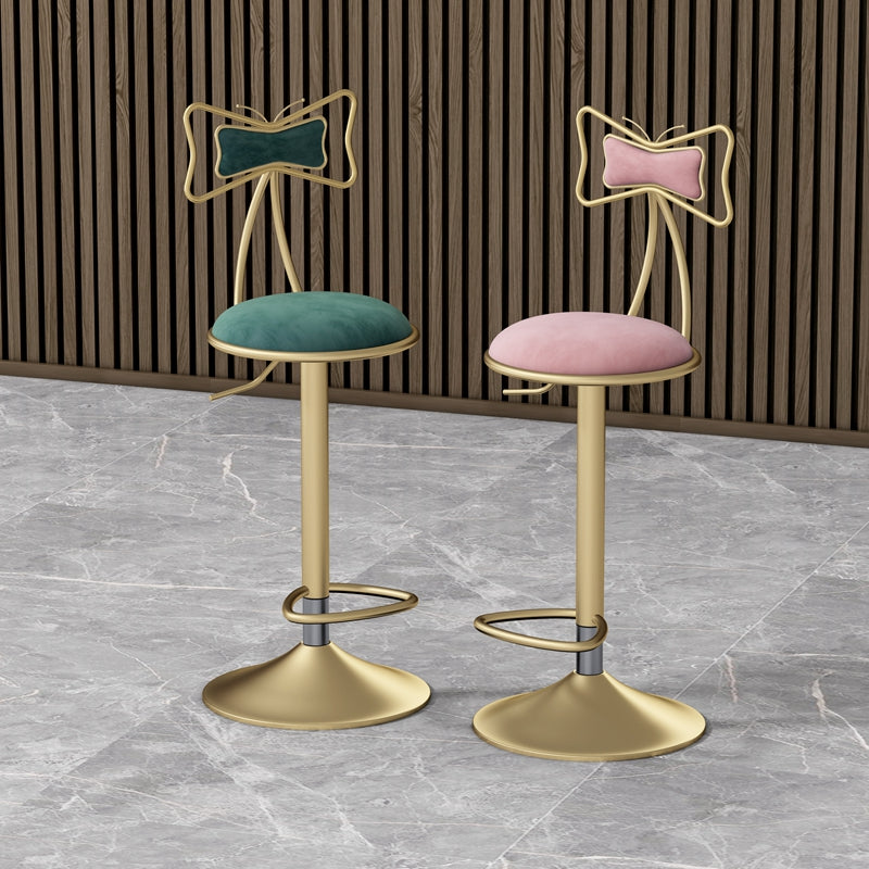 Glam Liftable Backrest Counter Stool Iron Household Bar Stool with Cushion