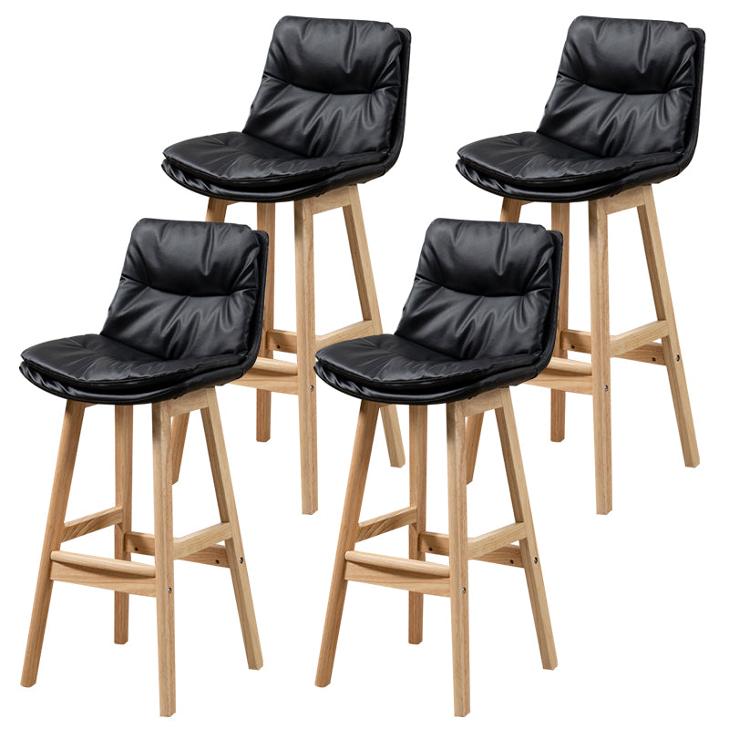 Taburete de bar de cuero con respaldo bajo, moderno taburete de interior con patas de madera