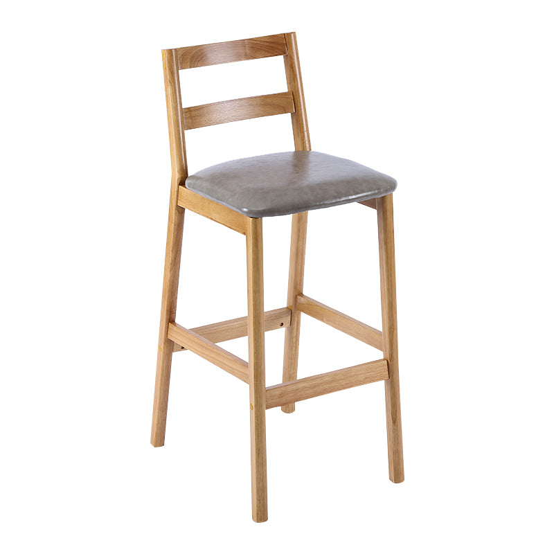 Taburete de bar y mostrador de madera maciza moderno, taburete de bar con respaldo bajo y patas de madera