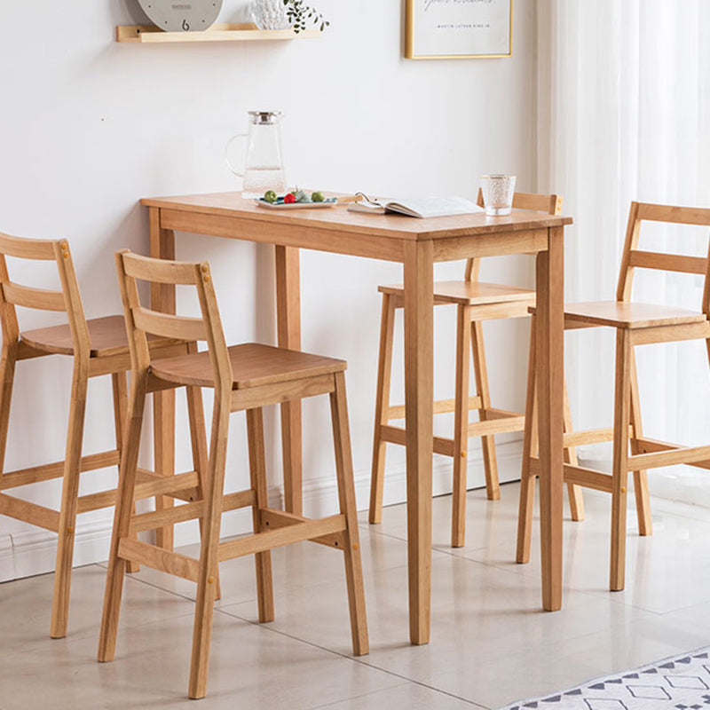 Taburete de bar y mostrador de madera maciza moderno, taburete de bar con respaldo bajo y patas de madera