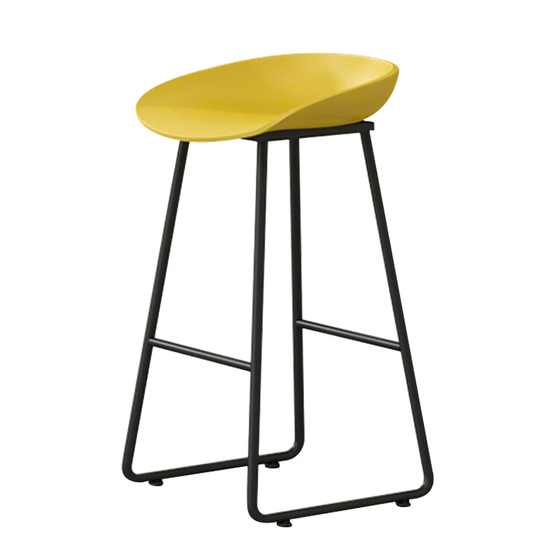 Contemporary Bucket Counter Bar Stool Armless Plastic Bar Stool with Footrest, Iron Base