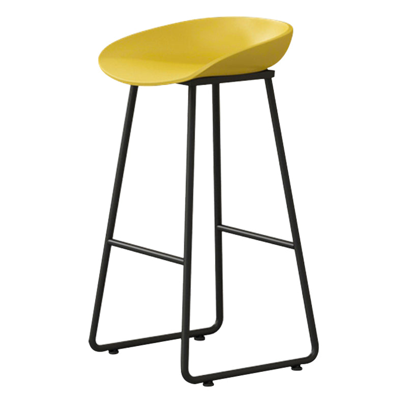 Contemporary Bucket Counter Bar Stool Armless Plastic Bar Stool with Footrest, Iron Base