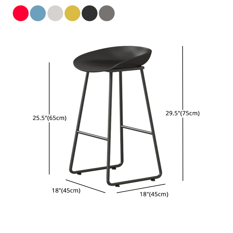 Contemporary Bucket Counter Bar Stool Armless Plastic Bar Stool with Footrest, Iron Base