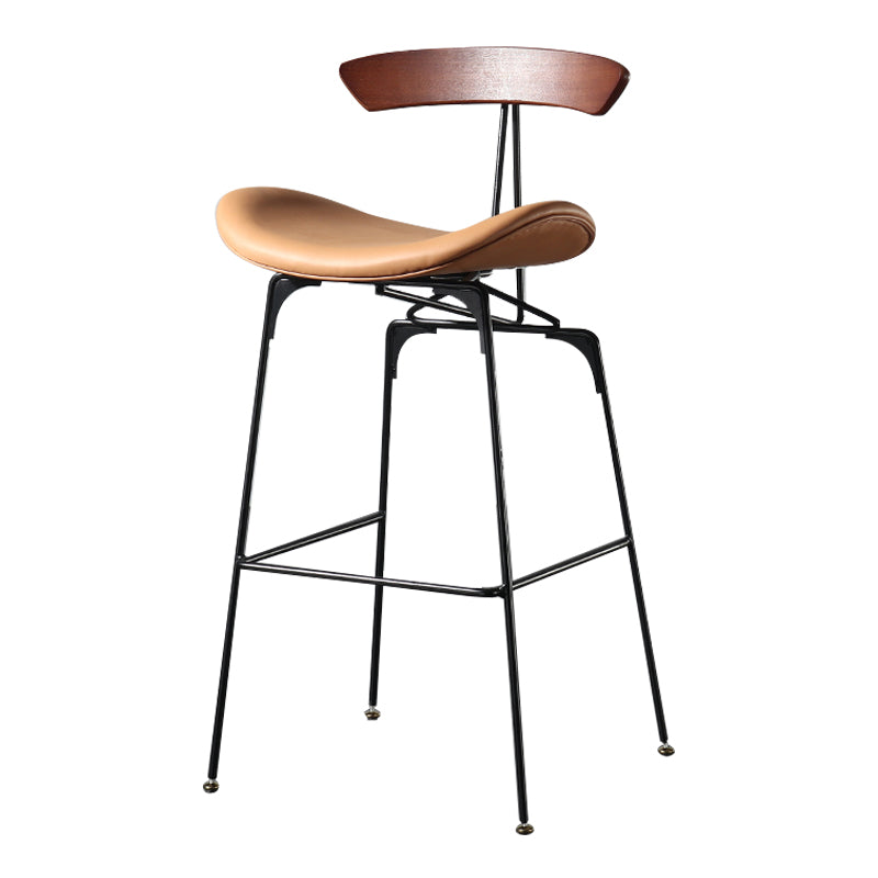Modern Armless Backrest Counter Stool Iron Milk Tea Shop Bar Stool with Cushion and Pedal
