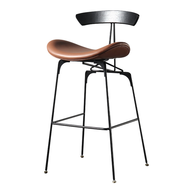 Modern Armless Backrest Counter Stool Iron Milk Tea Shop Bar Stool with Cushion and Pedal