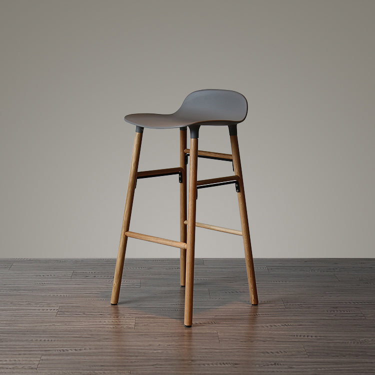 Modern Armless Backrest Counter Stool Wood Household Bar Stool with Plastic Seat