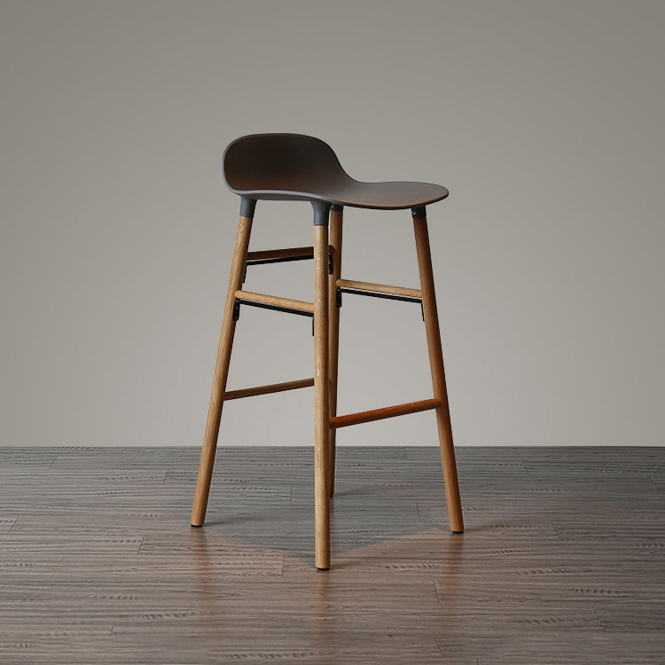 Modern Armless Backrest Counter Stool Wood Household Bar Stool with Plastic Seat