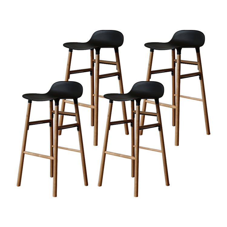 Modern Armless Backrest Counter Stool Wood Household Bar Stool with Plastic Seat