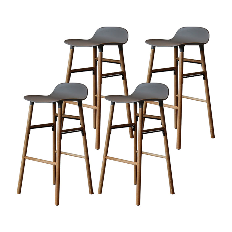 Modern Armless Backrest Counter Stool Wood Household Bar Stool with Plastic Seat