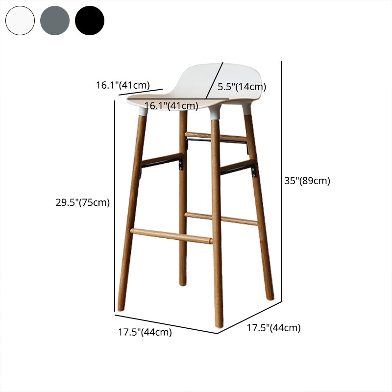 Modern Armless Backrest Counter Stool Wood Household Bar Stool with Plastic Seat