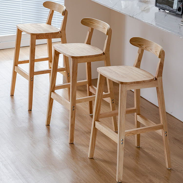 Taburete de bar sin brazos de madera de roble, taburete de bar interior moderno con respaldo y reposapiés