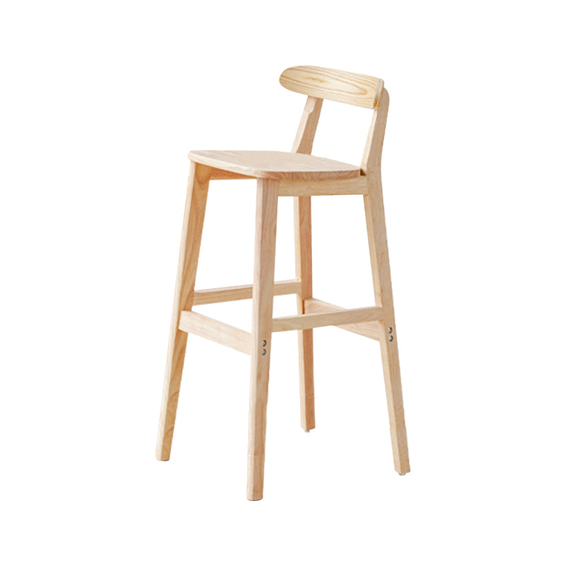 Taburete de bar sin brazos de madera de roble, taburete de bar interior moderno con respaldo y reposapiés