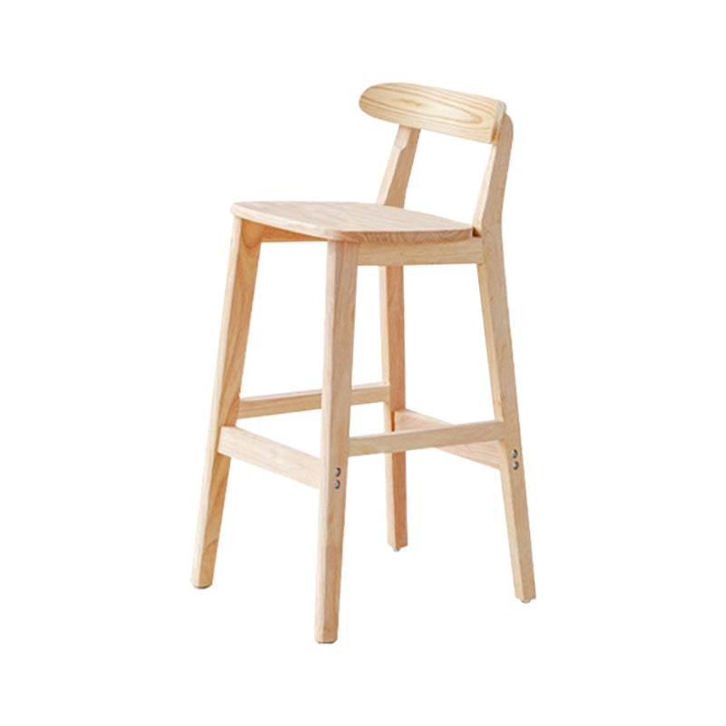 Taburete de bar sin brazos de madera de roble, taburete de bar interior moderno con respaldo y reposapiés