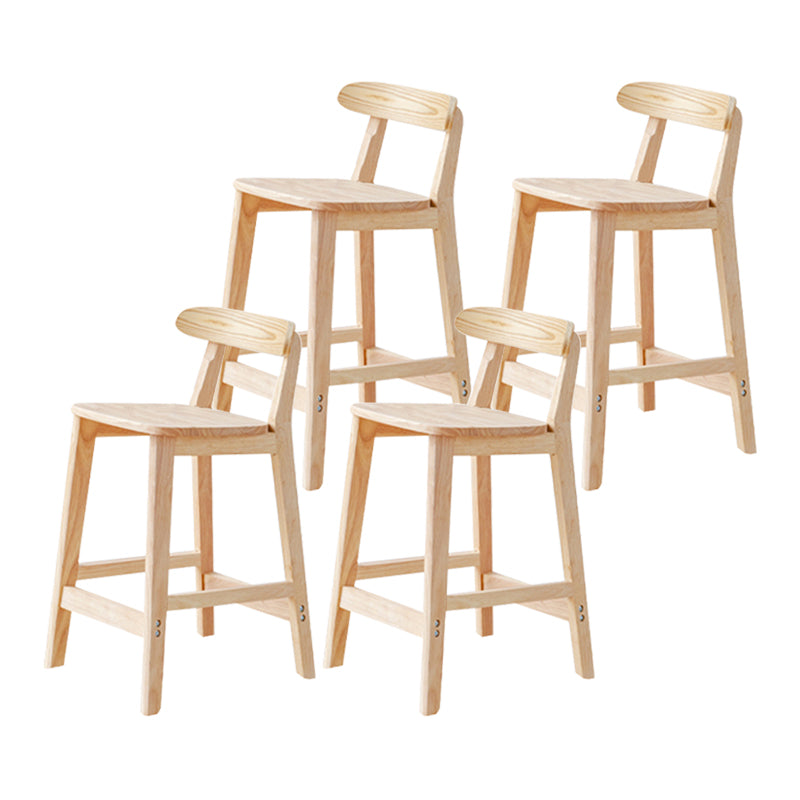 Taburete de bar sin brazos de madera de roble, taburete de bar interior moderno con respaldo y reposapiés