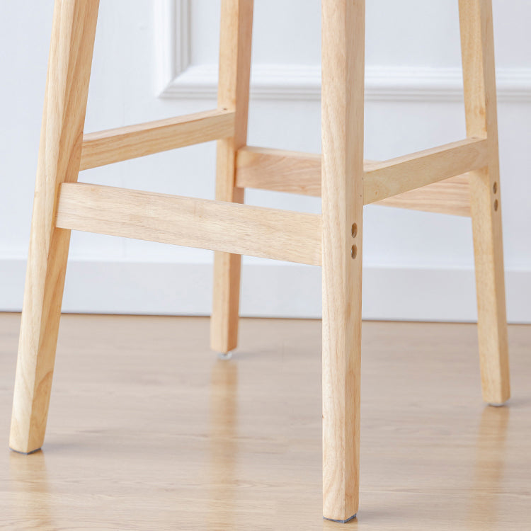 Taburete de bar sin brazos de madera de roble, taburete de bar interior moderno con respaldo y reposapiés