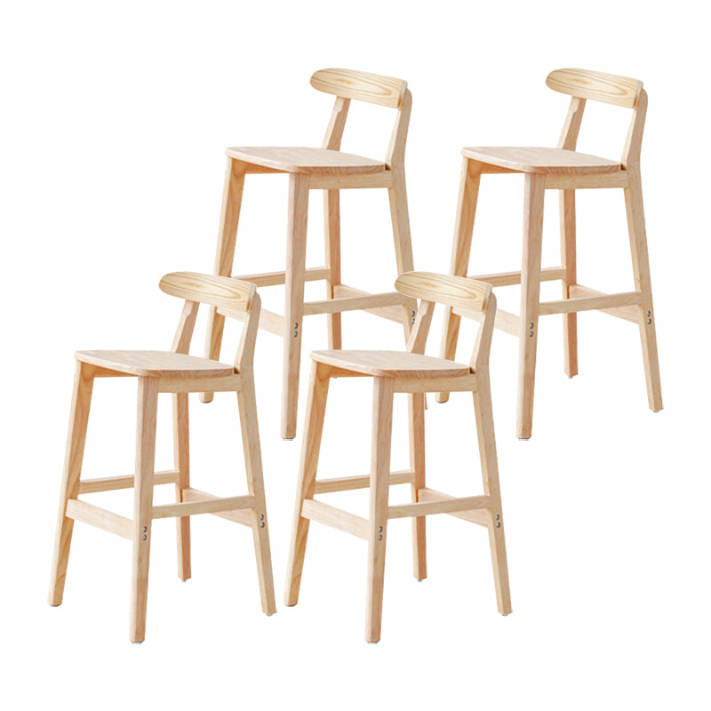 Taburete de bar sin brazos de madera de roble, taburete de bar interior moderno con respaldo y reposapiés