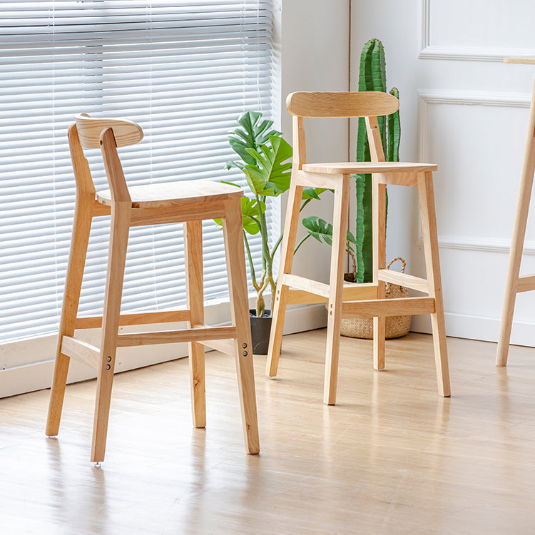 Taburete de bar sin brazos de madera de roble, taburete de bar interior moderno con respaldo y reposapiés
