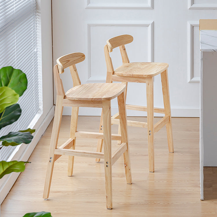 Taburete de bar sin brazos de madera de roble, taburete de bar interior moderno con respaldo y reposapiés