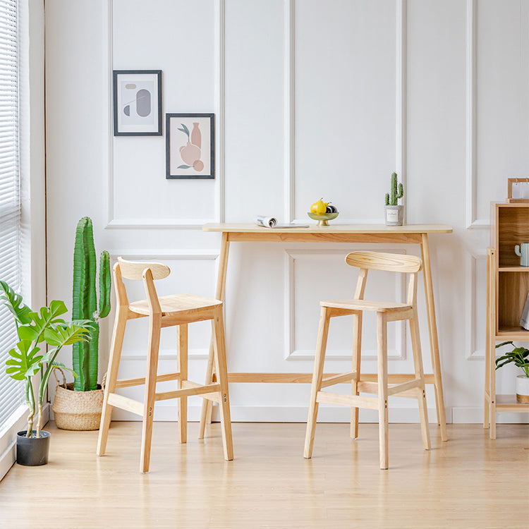 Taburete de bar sin brazos de madera de roble, taburete de bar interior moderno con respaldo y reposapiés