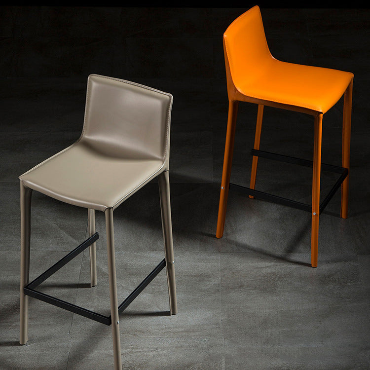 Contemporary Leather Barstool Indoor Bar Stool with Iron Legs and Low Back