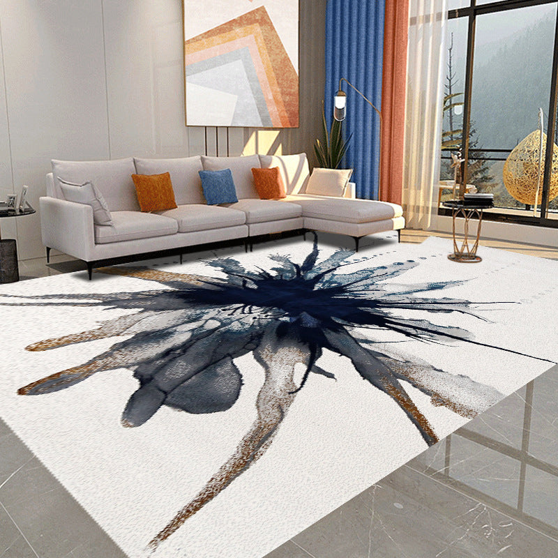 White Graphic Rug Polyester Modern Rug Stain Resistant Rug for Home Decoration
