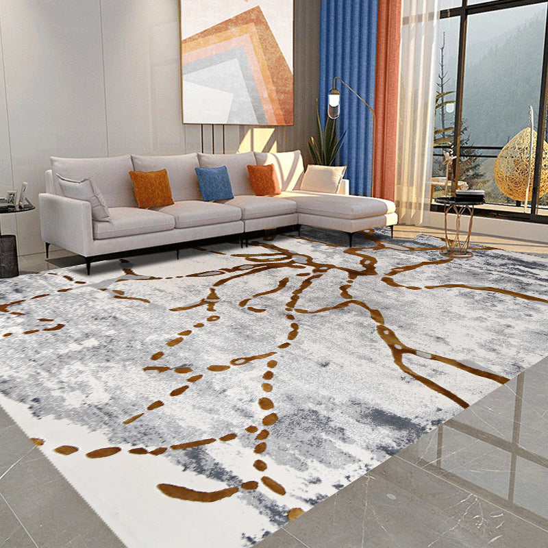 White Graphic Rug Polyester Modern Rug Stain Resistant Rug for Home Decoration
