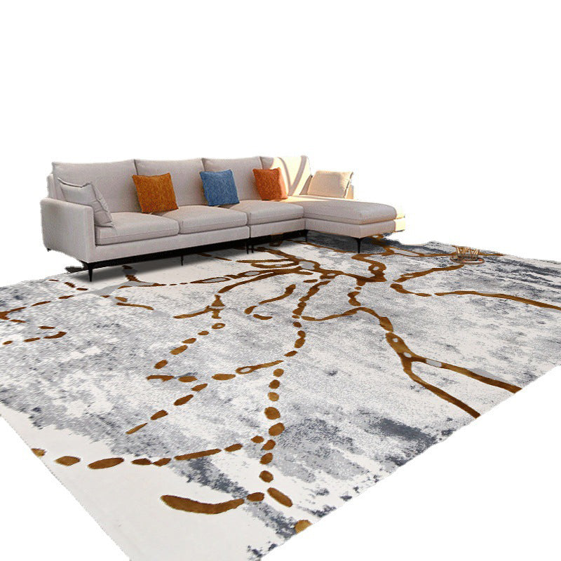 White Graphic Rug Polyester Modern Rug Stain Resistant Rug for Home Decoration