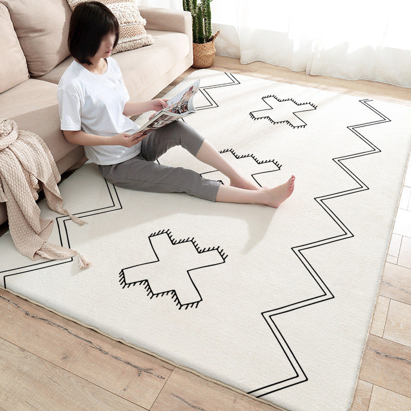 White Line Pattern Rug Polyester Modern Rug Washable Rug for Drawing Room