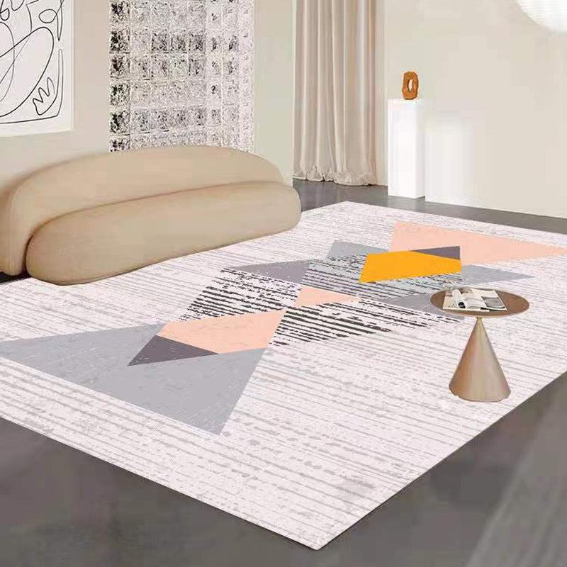 White Color Lump Rug Polyester Simple Rug Stain Resistant Rug for Drawing Room