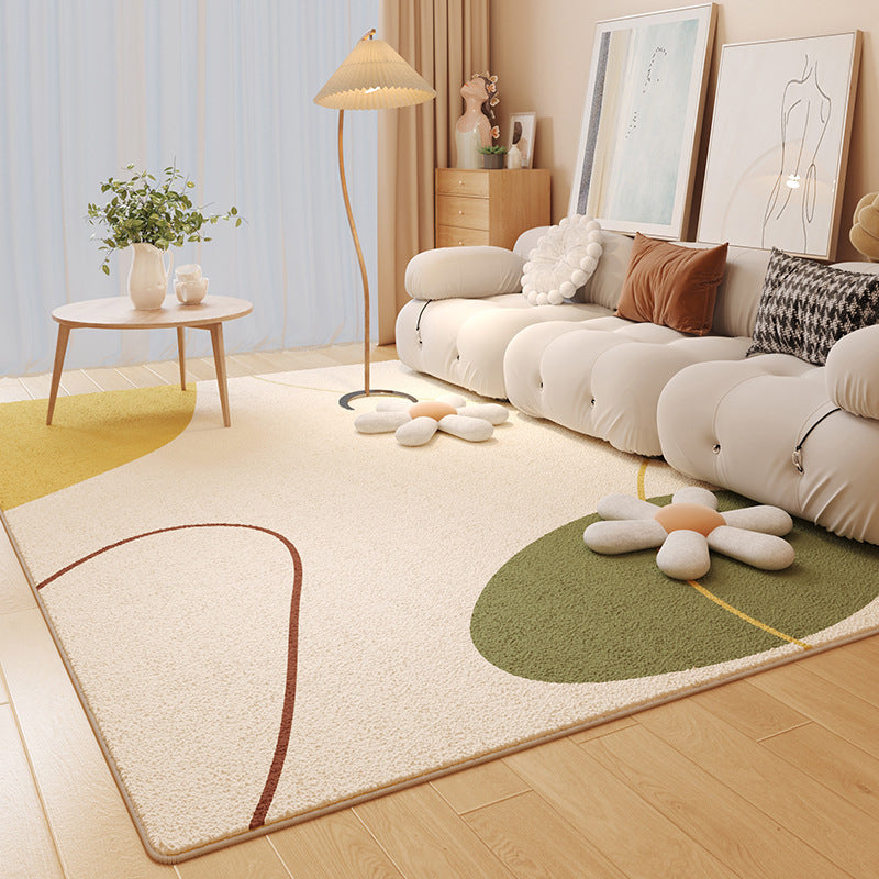 Beige Modern Rug Polyester Contrast Color Area Rug Non-Slip Backing Rug for Living Room