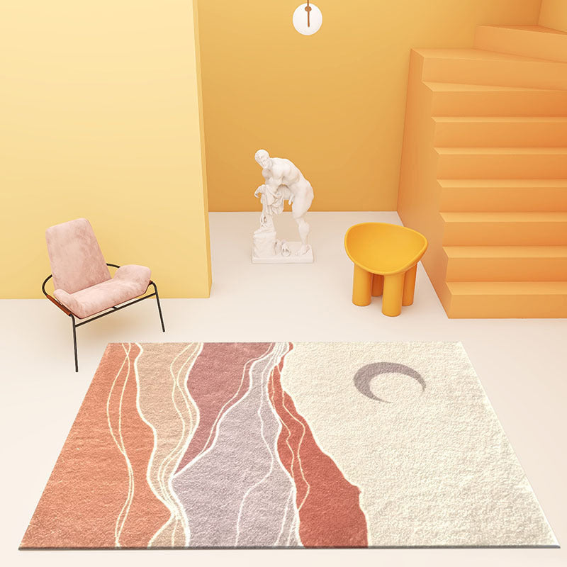 Beige Modern Rug Polyester Circle Rug Non-Slip Backing Rug for Home Decoration