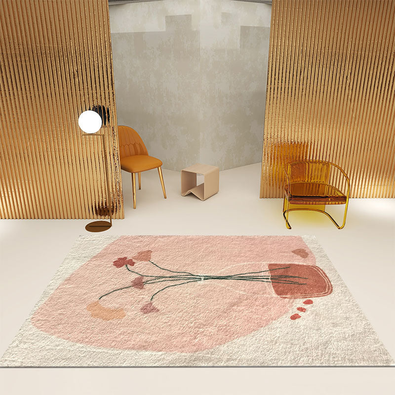 Beige Modern Rug Polyester Circle Rug Non-Slip Backing Rug for Home Decoration