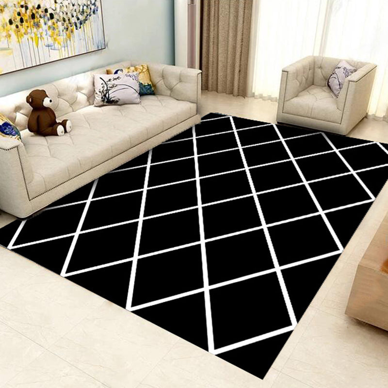 Modern Geometric Lattice Pattern Rug Polyester Rug Washable Rug for Home Decor