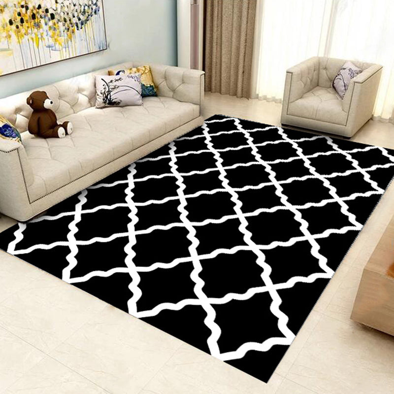 Modern Geometric Lattice Pattern Rug Polyester Rug Washable Rug for Home Decor