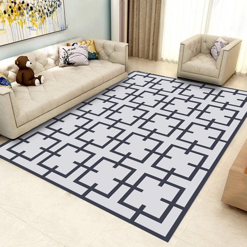 Modern Geometric Lattice Pattern Rug Polyester Rug Washable Rug for Home Decor