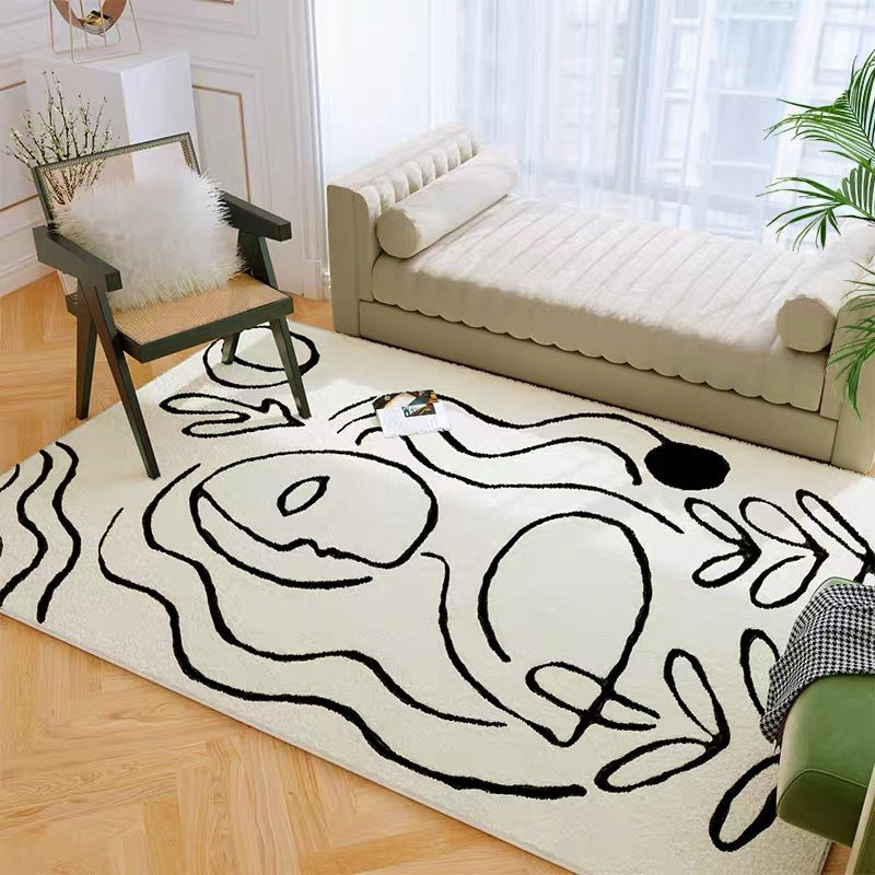 Contemporary Rug Polyester Abstract Face Rug Washable Rug for Living Room
