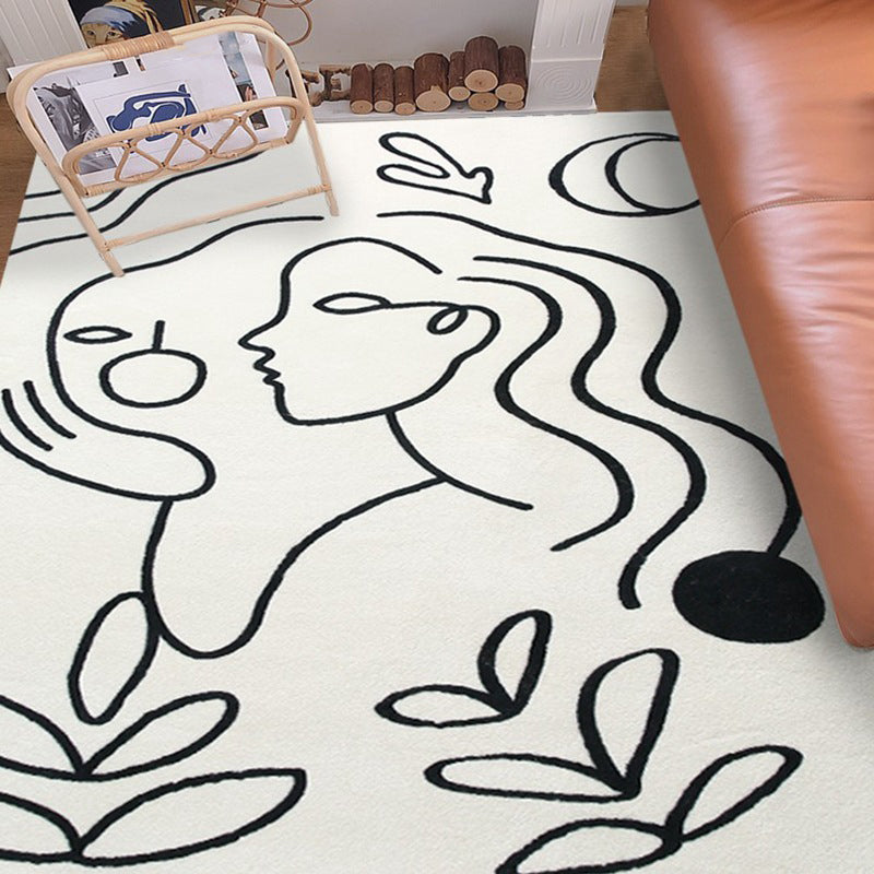 White Modern Rug Polyester Abstract Face Rug Washable Rug for Home Decoration