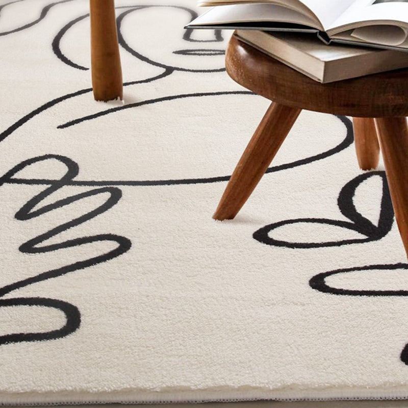 White Modern Rug Polyester Abstract Face Rug Washable Rug for Home Decoration