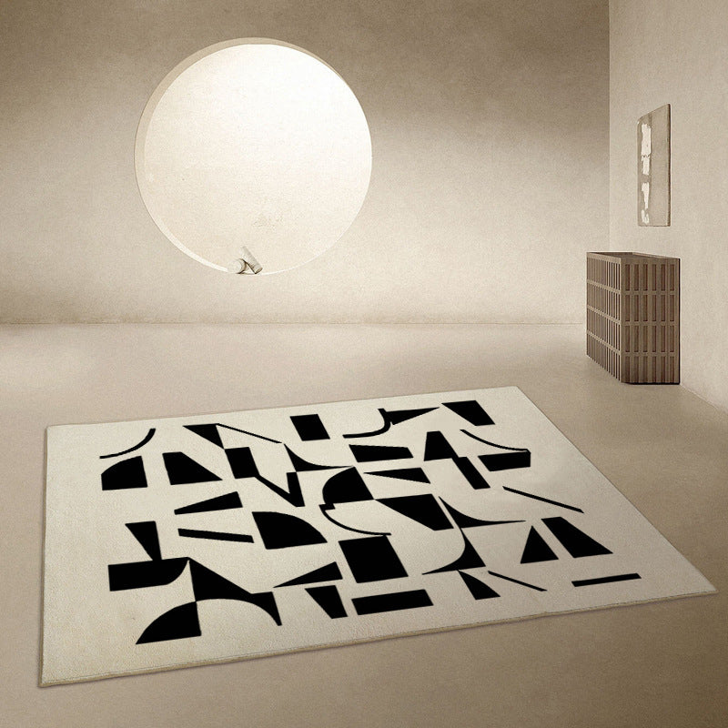 Black Anomalous Pattern Rug Polyester Modern Rug Non-Slip Backing Rug for Living Room