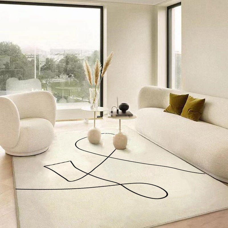 Beige Modern Rug Polyester Irregular Line Rug Stain Resistant Rug for Drawing Room