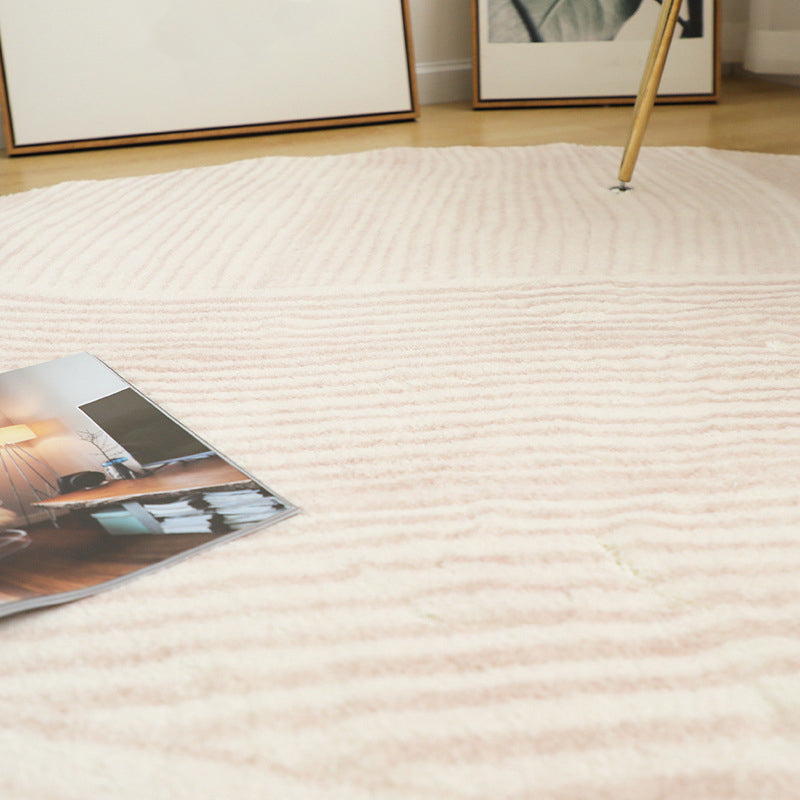 Beige Round Rug Area Carpet Polyester Non-Slip Backing Carpet for Living Room